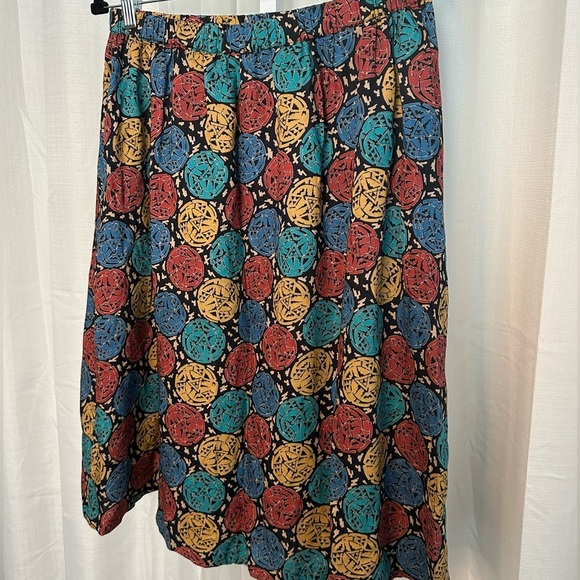 VINTAGE Flowy Midi Skirt Pockets Elastic Waist Large - Picture 4 of 8